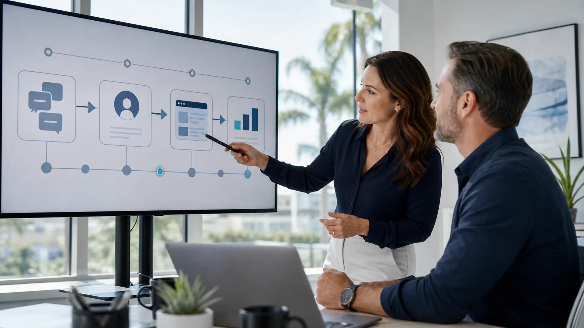 A Sarasota business owner and strategist mapping natural-language customer questions to service pages and business outcomes